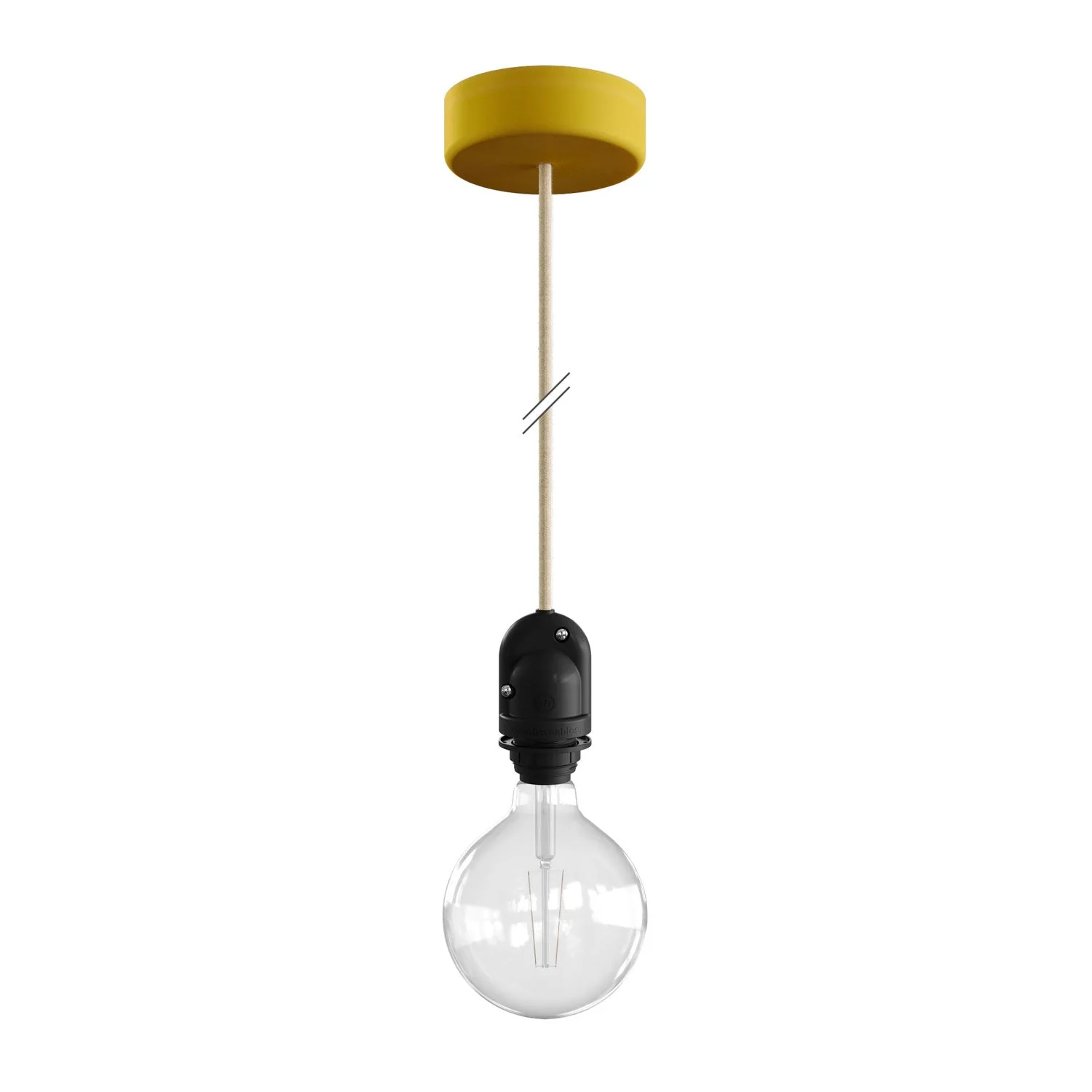 Modulair Outdoor lampshade lamp with 1.5 m fabric cable, ceiling rose and IP65 waterproof lamp holder - Mustard