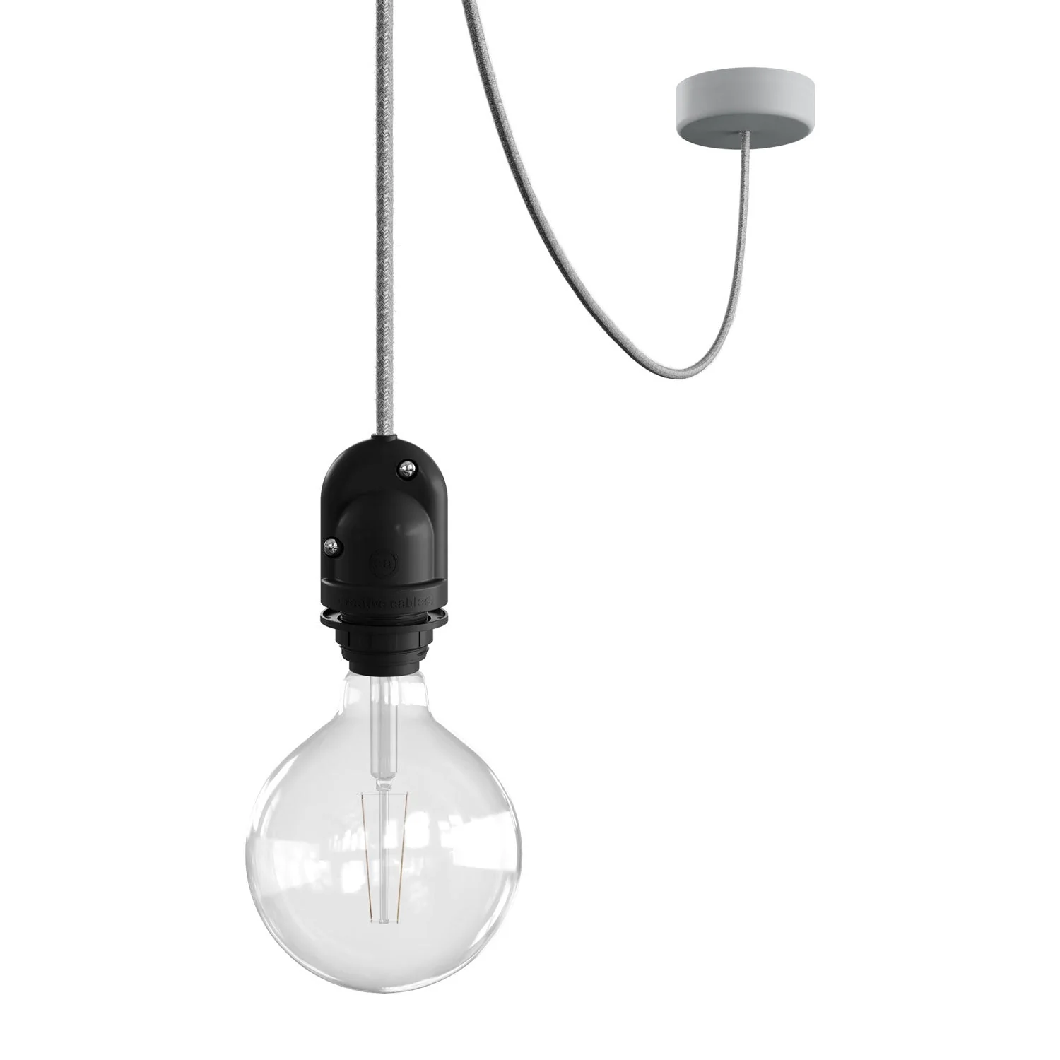 Modulair outdoor lamp for lampshade with 5 m fabric cable, cable straightener, ceiling rose and IP65 lamp holder - Ice grey