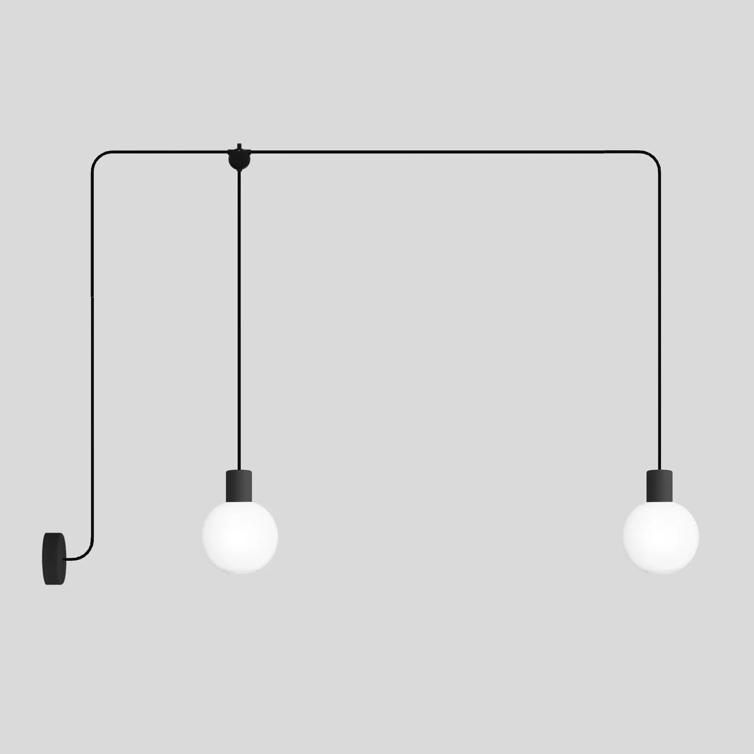 Modulair outdoor pendant lamp, suitable for wet locations, with 2 drops and Unbreak-a-Ball unbreakable shades - Black