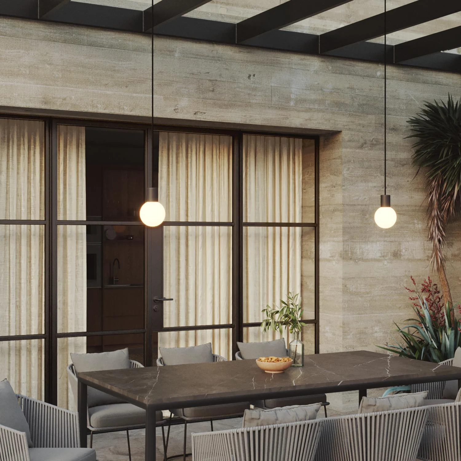 Modulair outdoor pendant lamp, suitable for wet locations, with 2 drops and Unbreak-a-Ball unbreakable shades - Black - Image 2