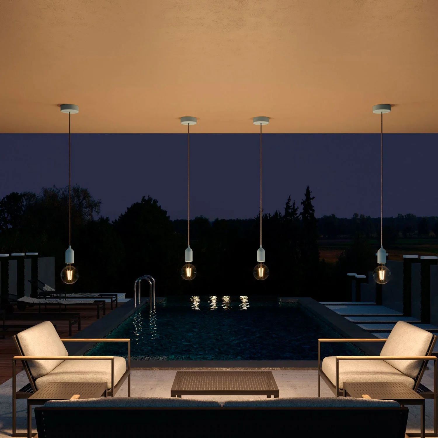 Modulair PASTEL Outdoor lamp with 1.5 m textile cable, ceiling rose and silicone lamp holder IP65 waterproof - Powder blue - Image 3