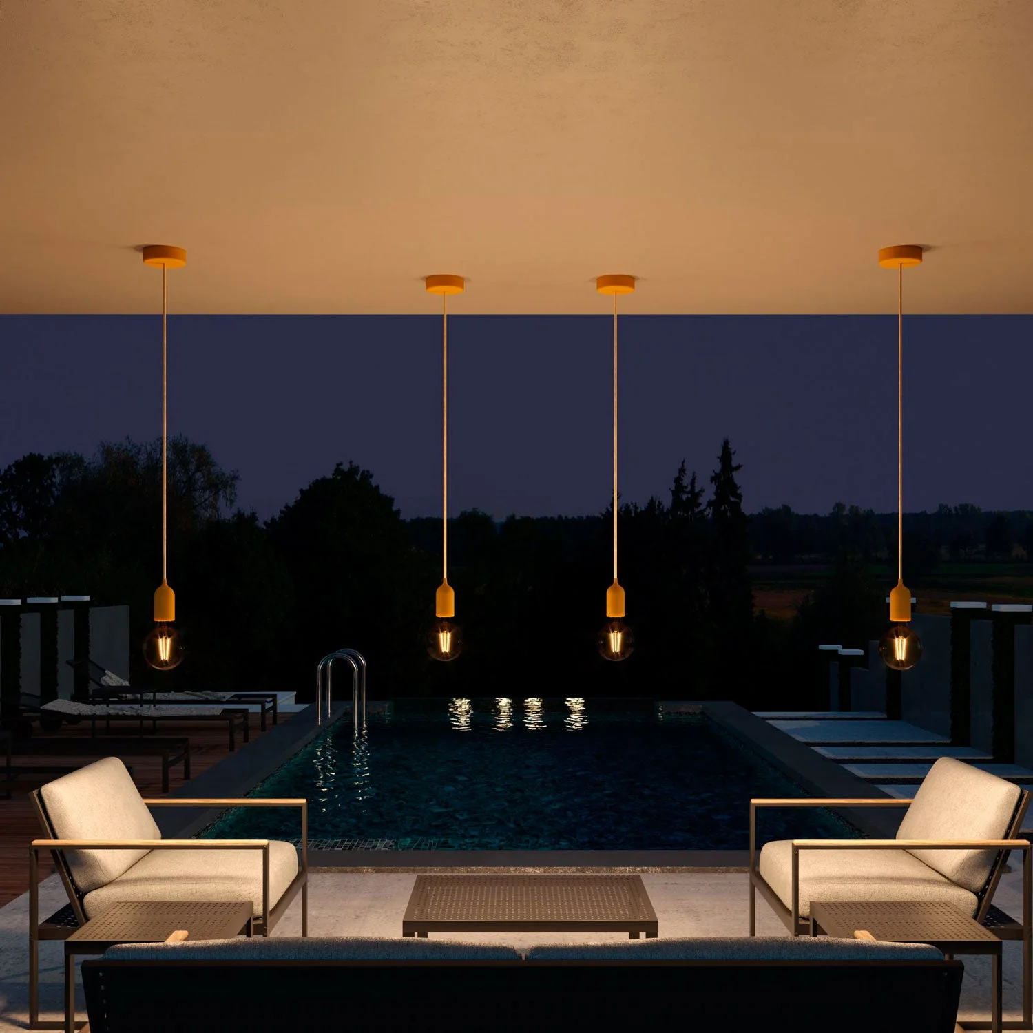 Modulair PASTEL Outdoor lamp with 1.5 m fabric cable, ceiling rose and silicone lamp holder IP65 waterproof - Mustard - Image 3