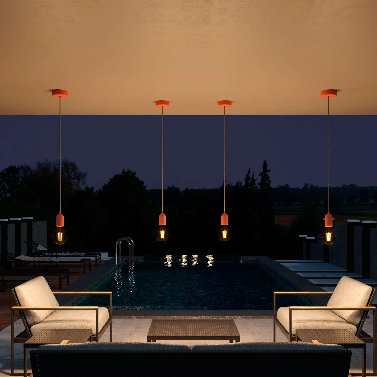 Modulair PASTEL Outdoor lamp with 1.5 m fabric cable, ceiling rose and silicone lamp holder, IP65 waterproof - Salmon - Image 3