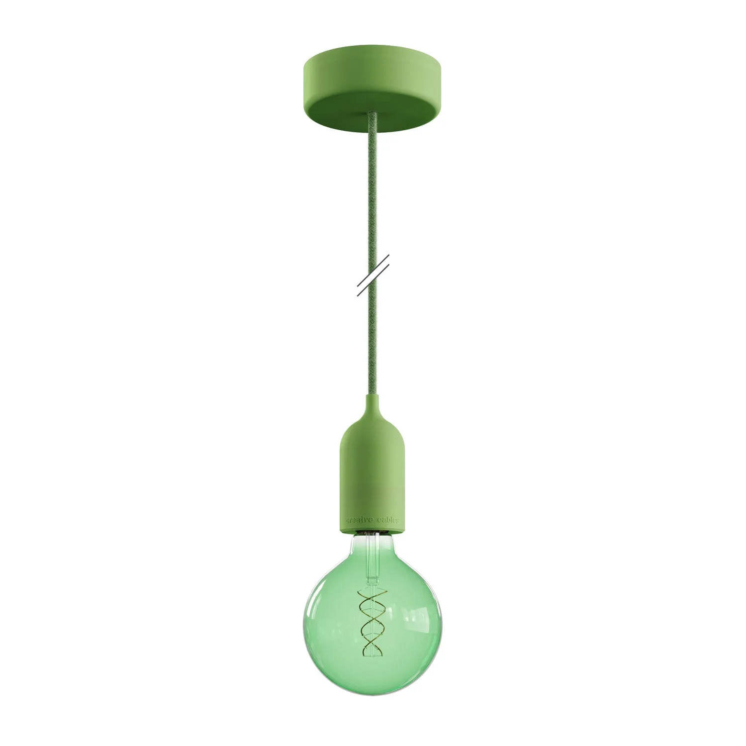 Modulair PASTEL Outdoor lamp with 1.5 m textile cable, ceiling rose and silicone lamp holder IP65 waterproof – Meadow green