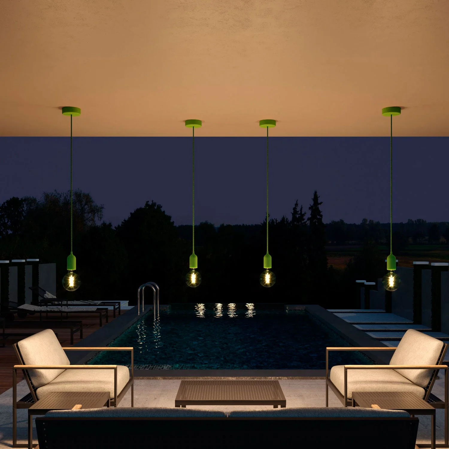 Modulair PASTEL Outdoor lamp with 1.5 m textile cable, ceiling rose and silicone lamp holder IP65 waterproof – Meadow green - Image 3