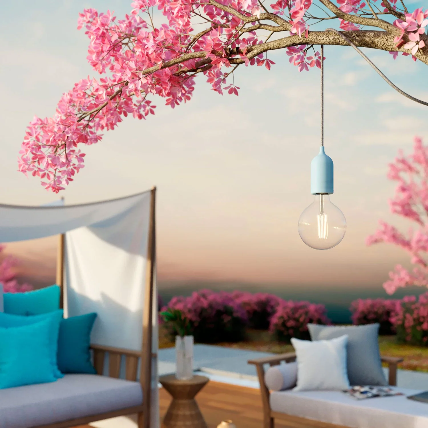Modulair PASTEL Outdoor lamp with 5 m cable, cable tensioner, ceiling rose and IP65 waterproof lamp holder - Powder blue - Image 2