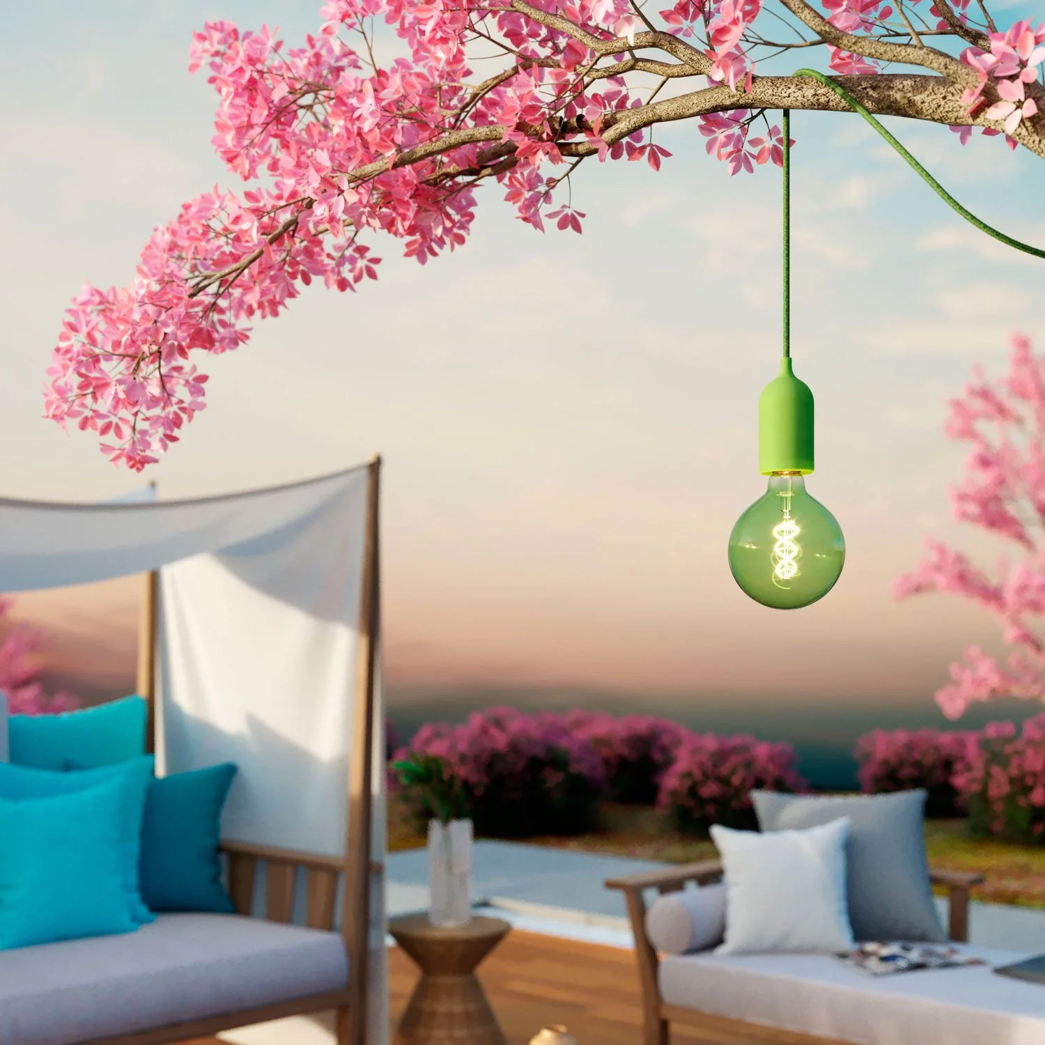 Modulair PASTEL Outdoor lamp with 5 m cable, cable grip, ceiling rose and IP65 waterproof lamp holder – Meadow green - Image 2