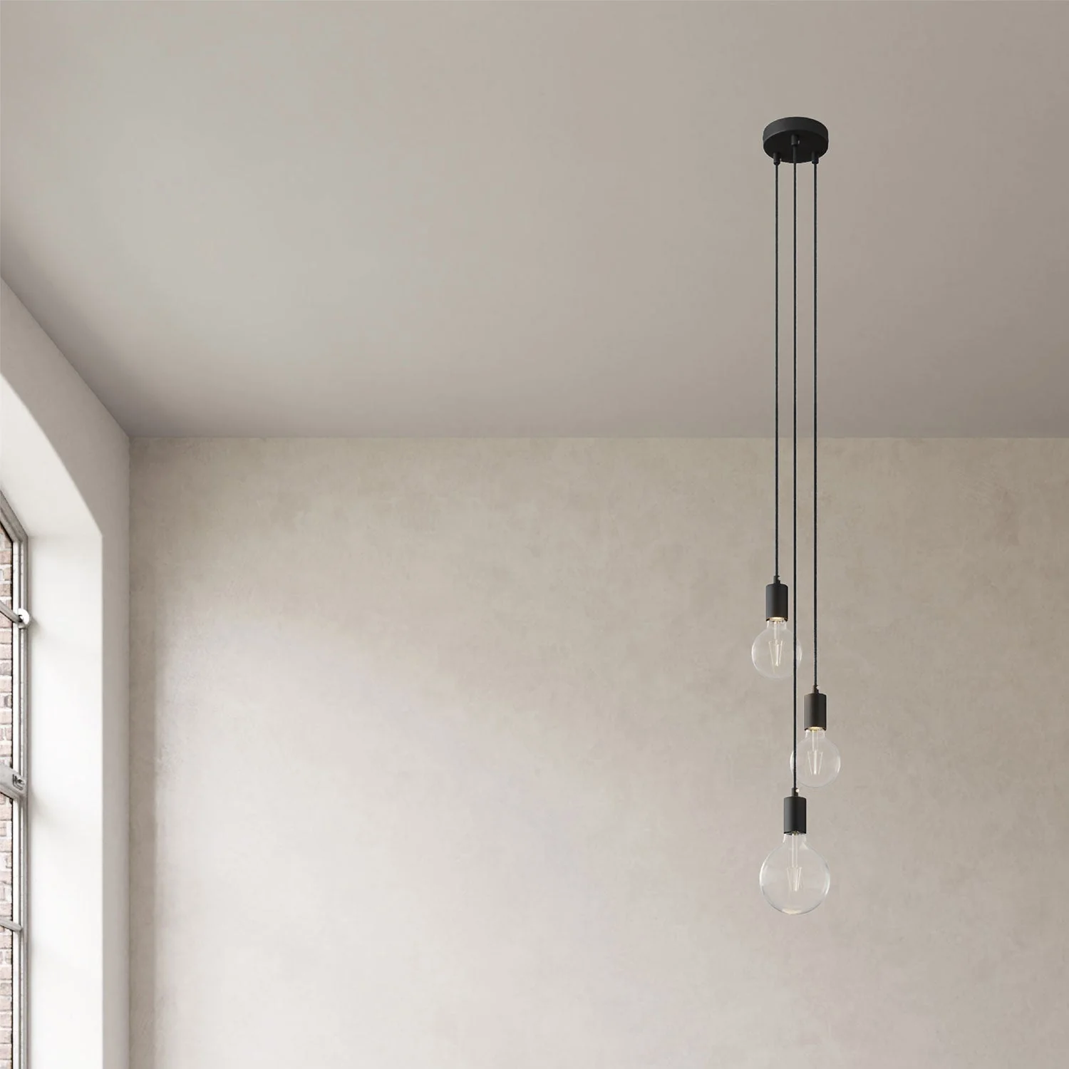 Multiple pendant lamp with 3 drops and metal finishes - Black - Image 3