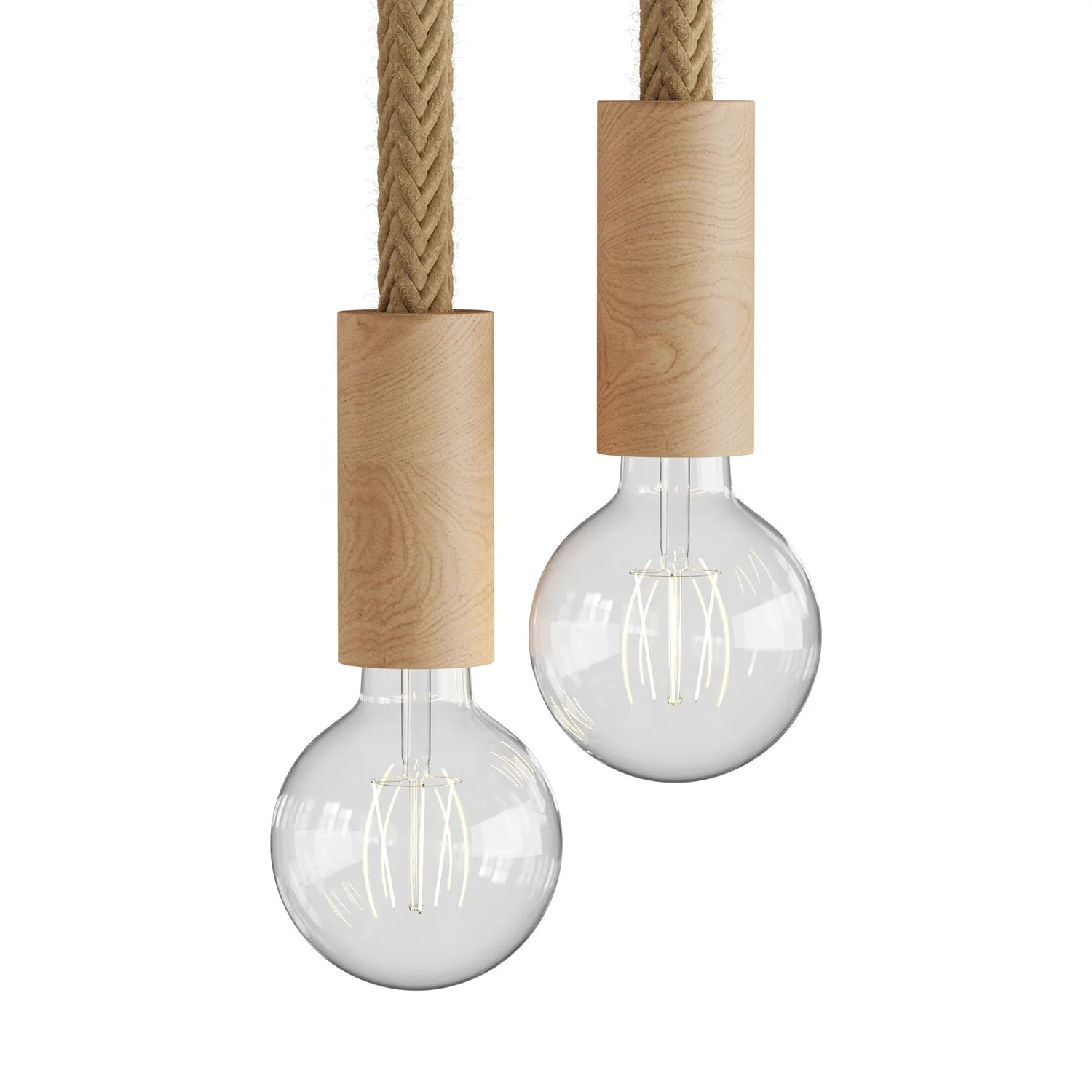 Multiple pendant lamp with 2 drops, complete with 2XL cord and wood finishes - Neutral
