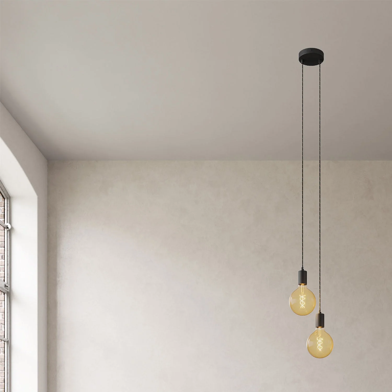 Multiple pendant lamp with 2 drops and metal finishes - Black - Image 3
