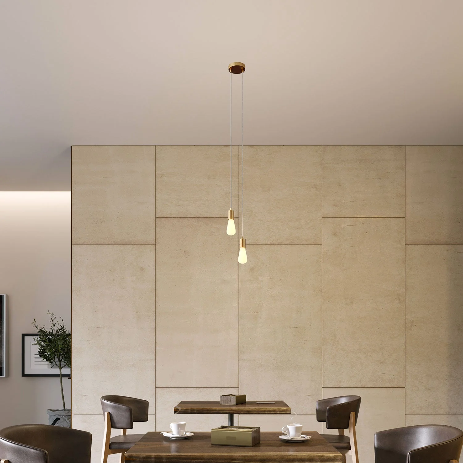 Double-drop multi pendant lamp with metal finishes - Satin bronze - Image 2
