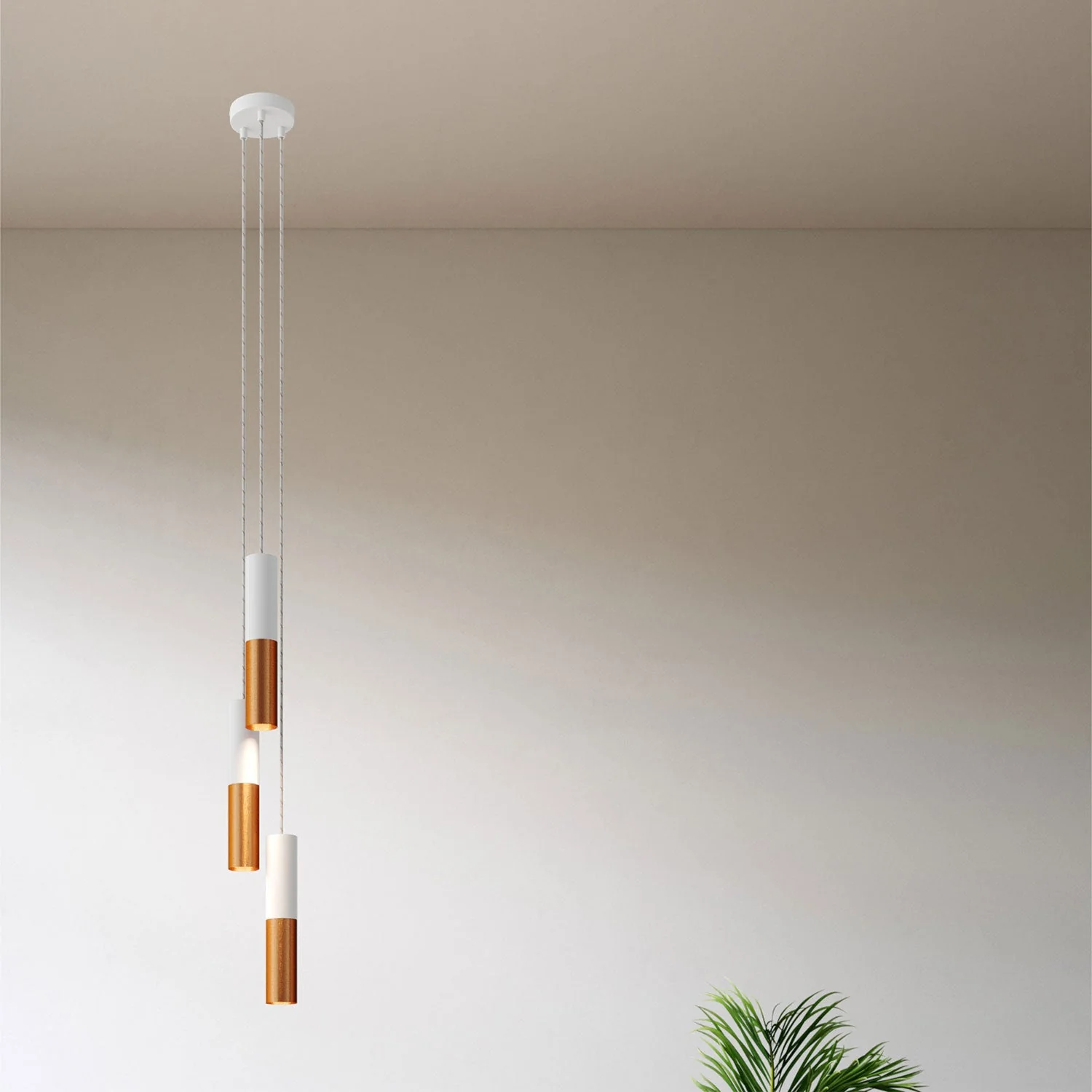 Triple pendant lamp with metal lampshade Doppio Tub-E14 - Matt white - Image 3