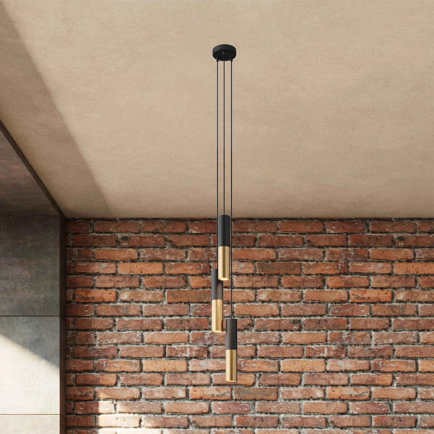 Triple pendant lamp with 3 drops and metal lampshade Double Tub-E14 - Black - Image 3