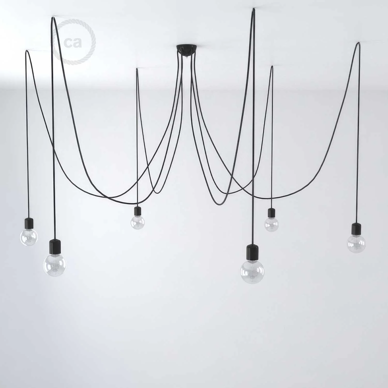 Multiple pendant lamp with 6 drops and coloured ceramic finishes - Black