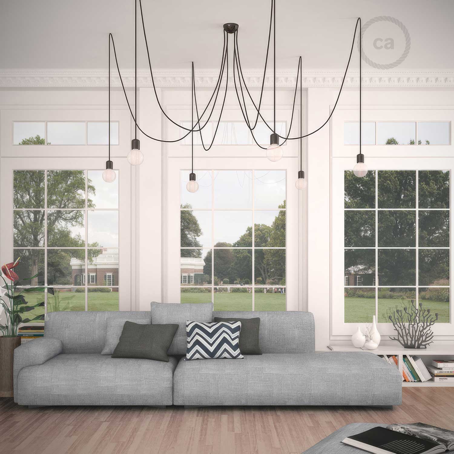 Multiple pendant lamp with 6 drops and coloured ceramic finishes - Black - Image 2