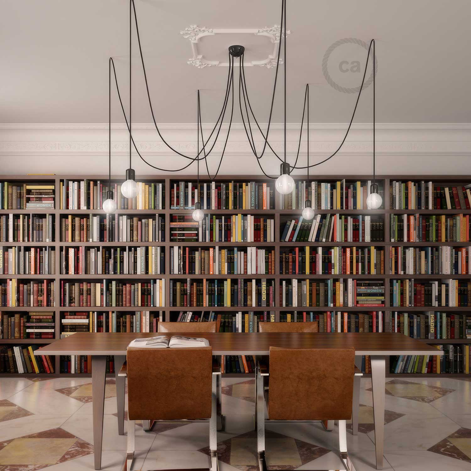 Multiple pendant lamp with 6 drops and coloured ceramic finishes - Black - Image 3