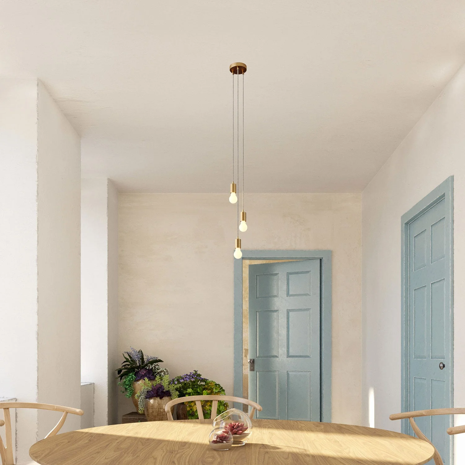 Triple pendant lamp with 3 drops and metal finishes - Satin bronze - Image 2
