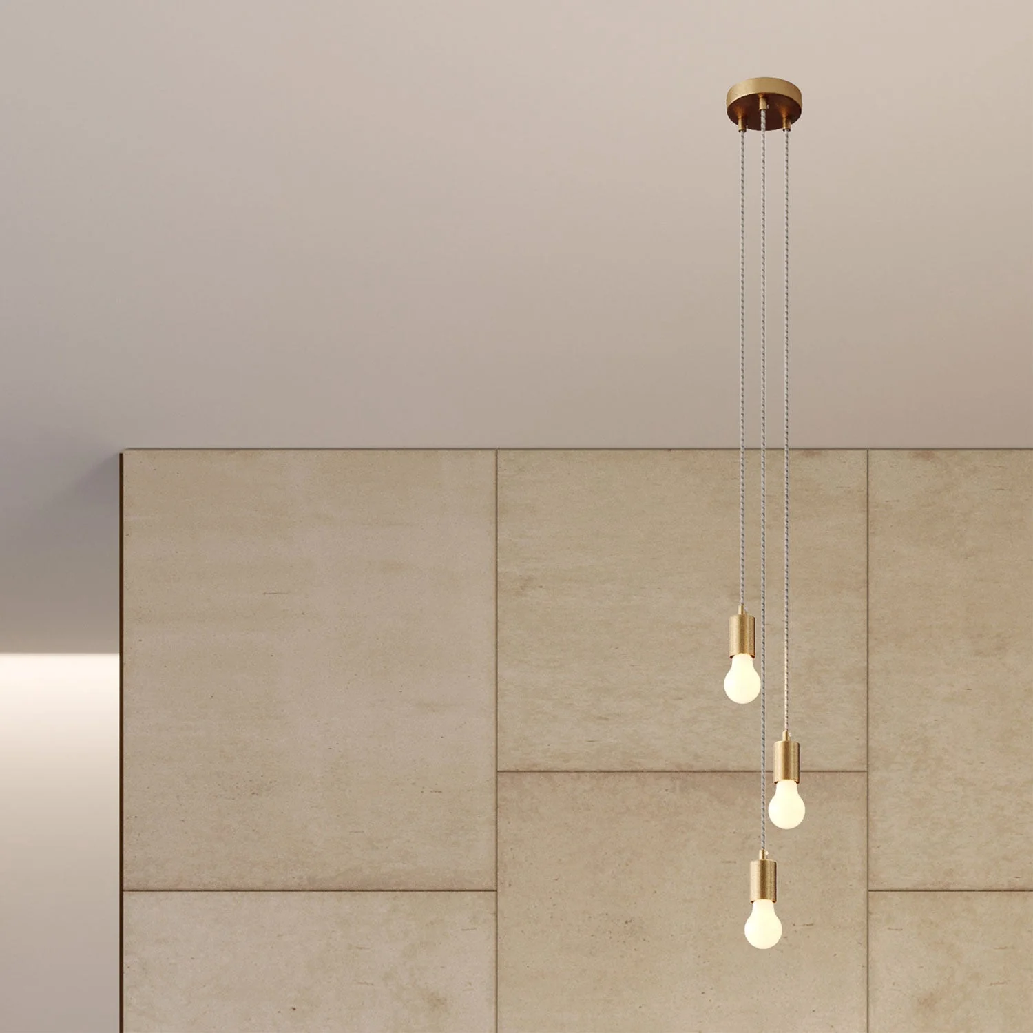 Triple pendant lamp with 3 drops and metal finishes - Satin bronze - Image 3