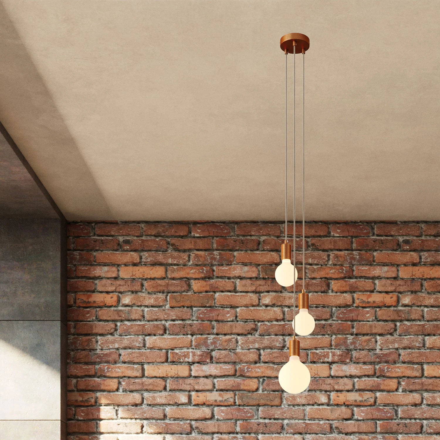 Multi-drop pendant lamp with 3 drops and metal finishes - Satin copper - Image 3