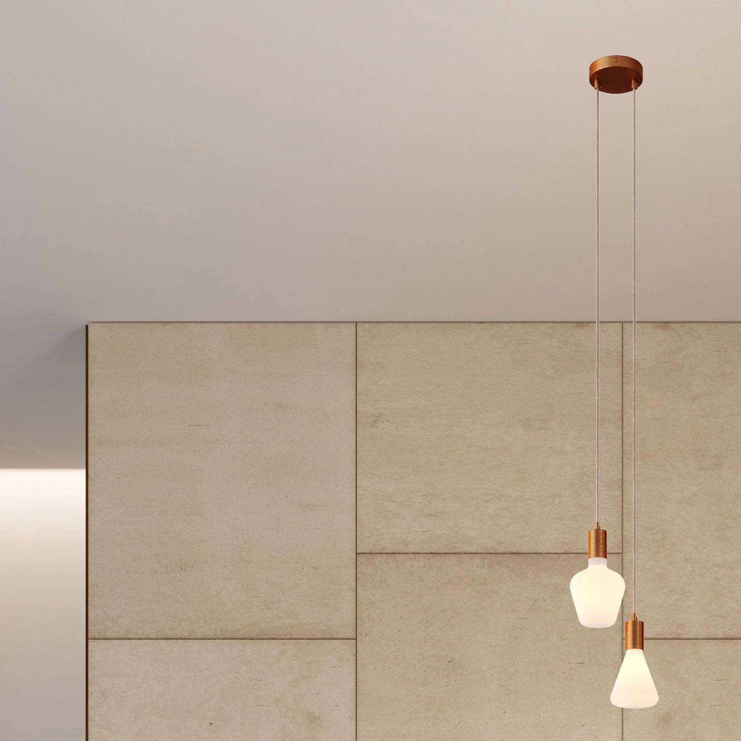 Multiple pendant lamp with 2 drops and metal finishes - Satin copper - Image 3