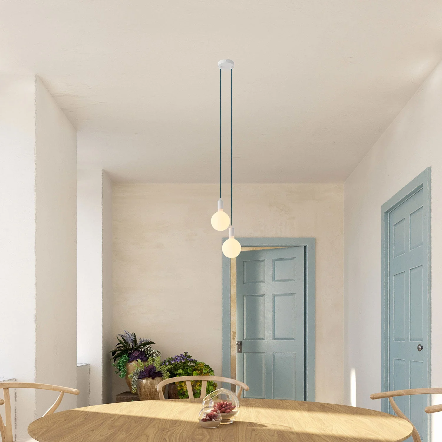 Multiple pendant lamp with 2 drops and metal finishes - White - Image 2