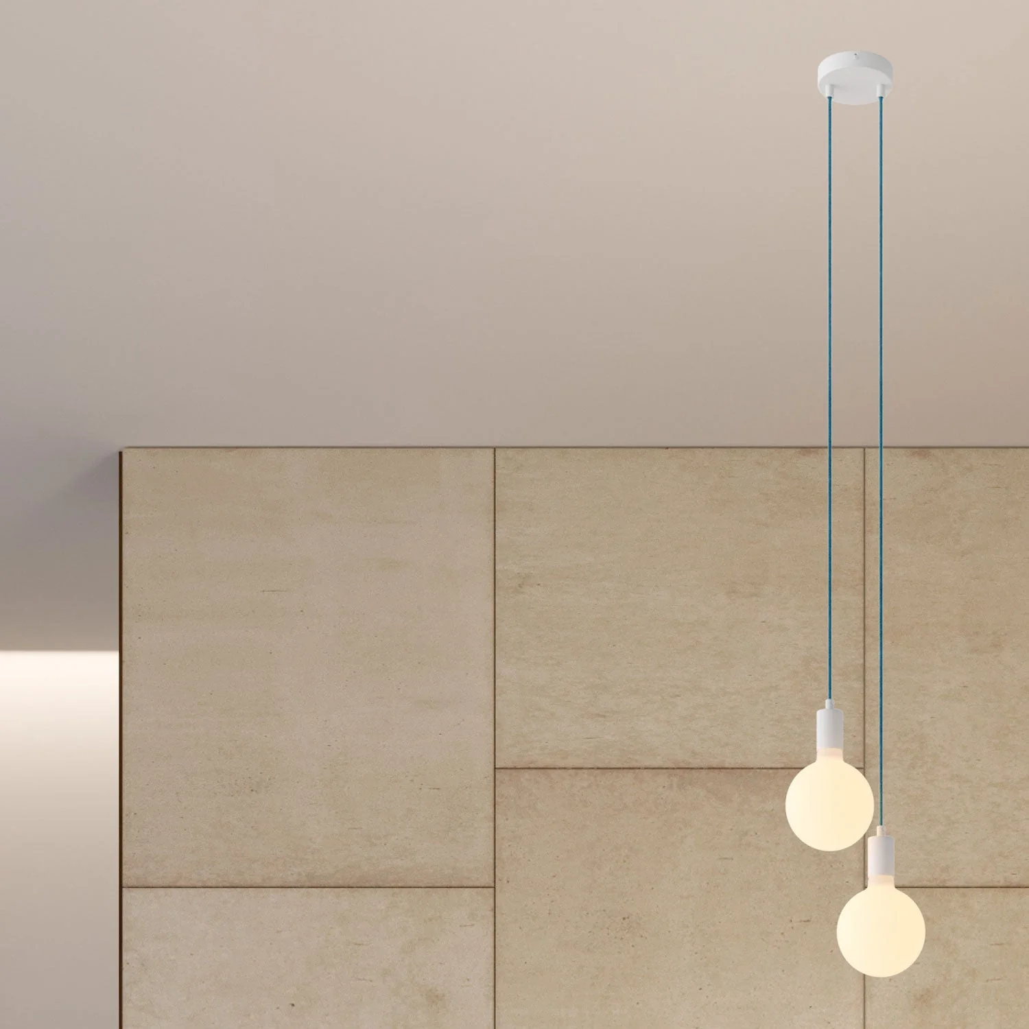 Multiple pendant lamp with 2 drops and metal finishes - White - Image 3