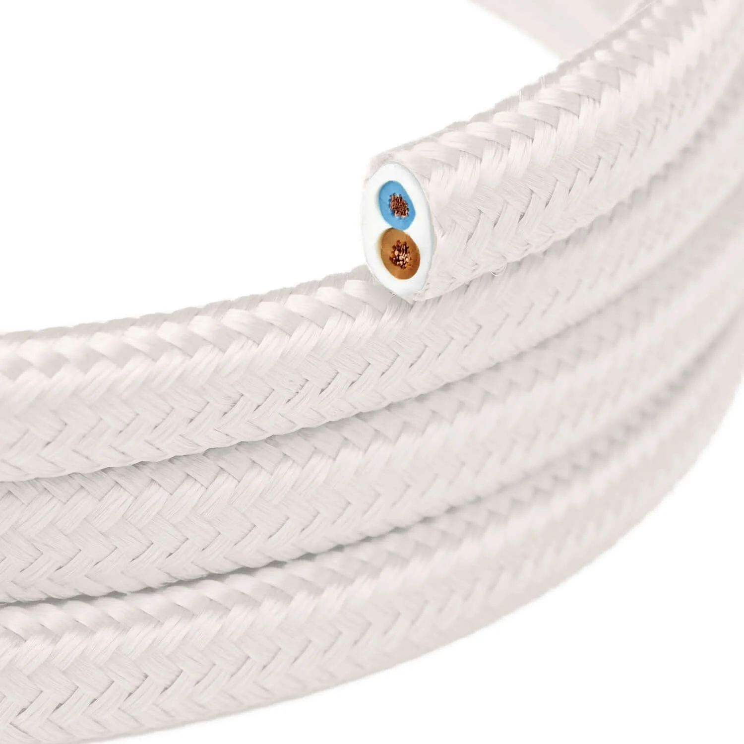 Glossy Optical White flat textile cable - PM01