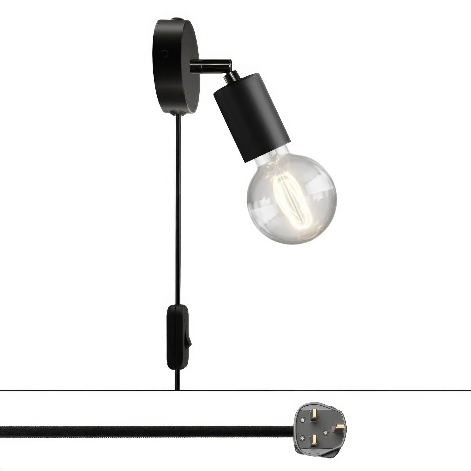 Spostaluce Adjustable Joint Lamp in metal with UK plug – Black