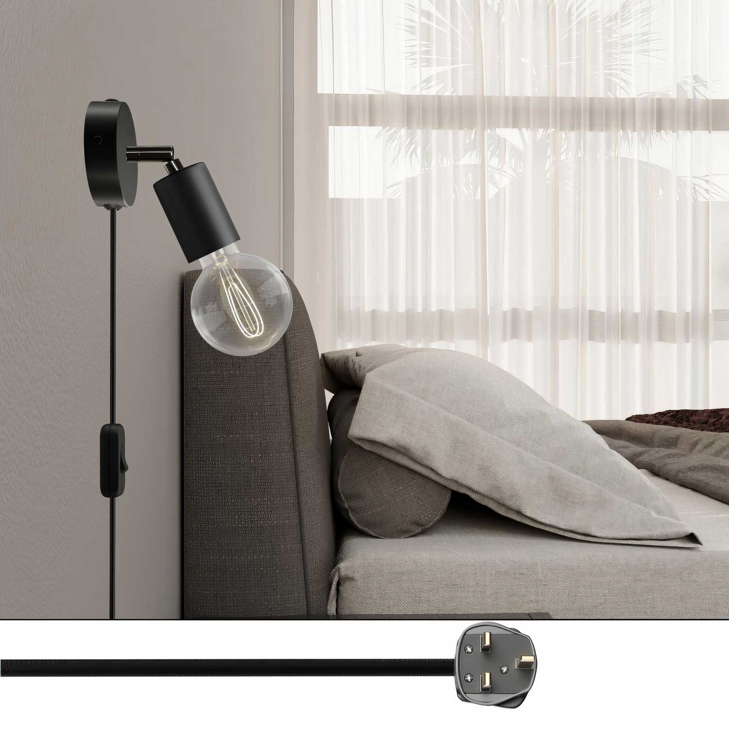 Spostaluce Adjustable Joint Lamp in metal with UK plug – Black - Image 2