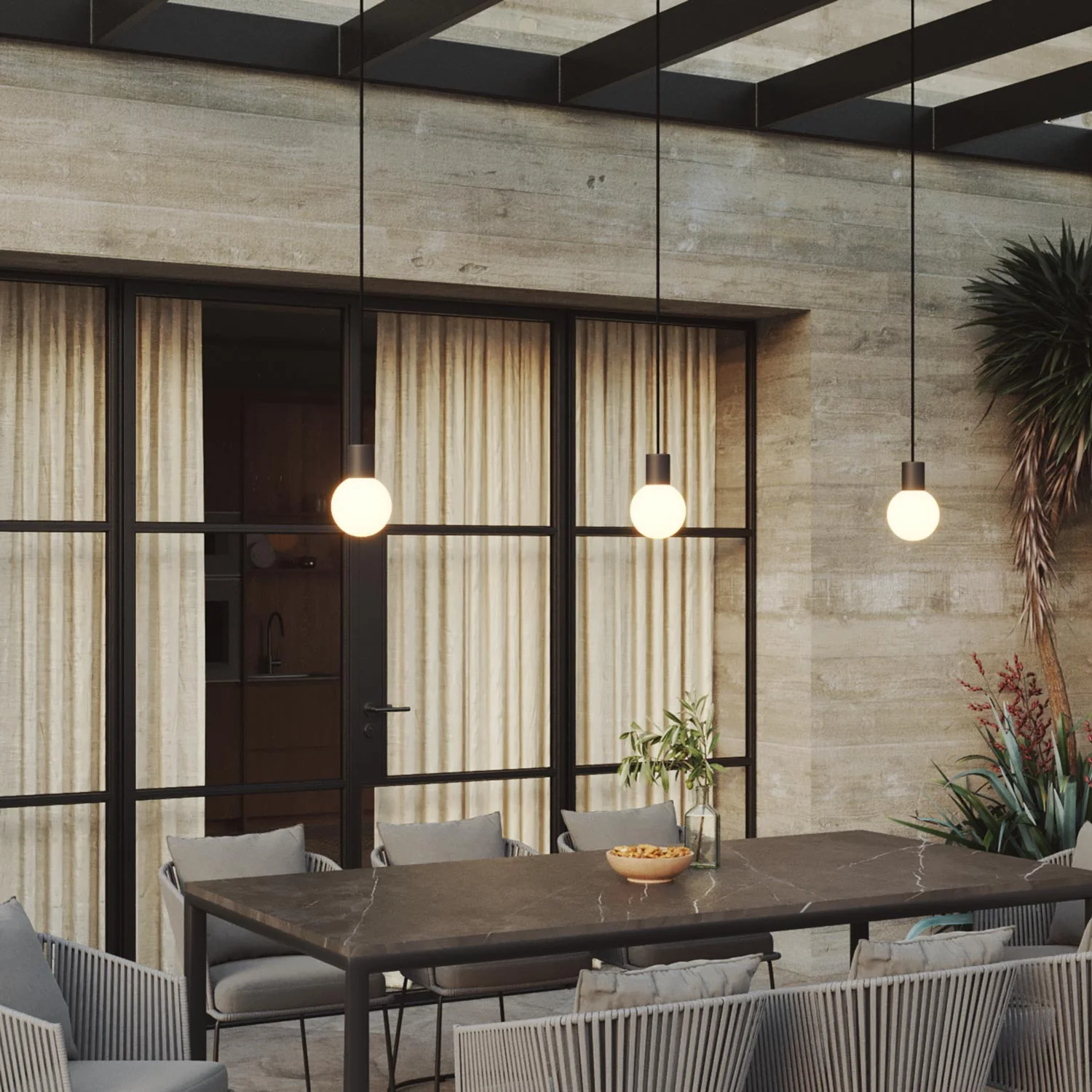 Modulair outdoor lamp IP65 with 3 drops and unbreakable Unbreak-a-Ball lampshades - Black - Image 2