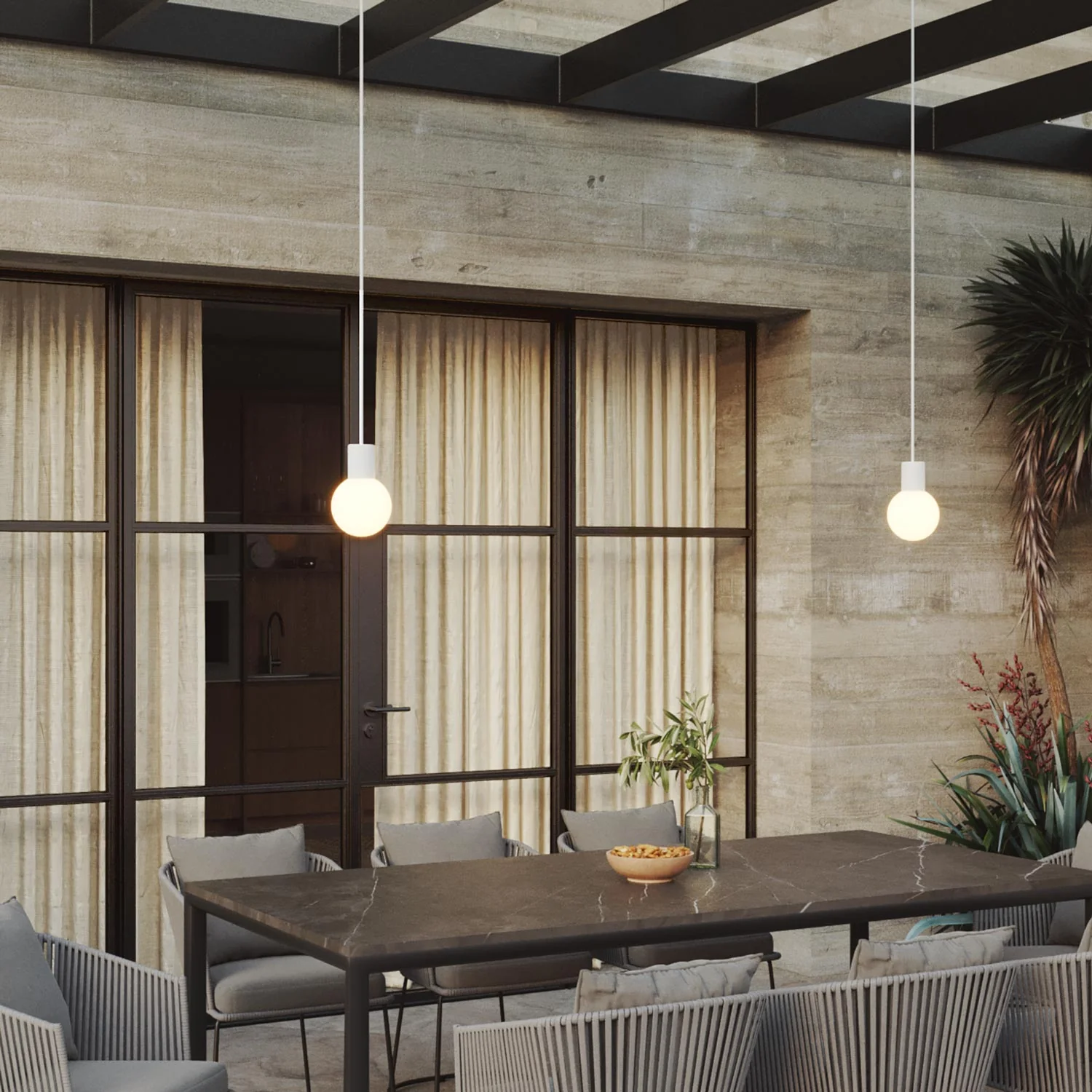 Outdoor pendant lamp Modulair IP65 with 2 drops and unbreakable Unbreak-a-Ball lampshades - White - Image 2