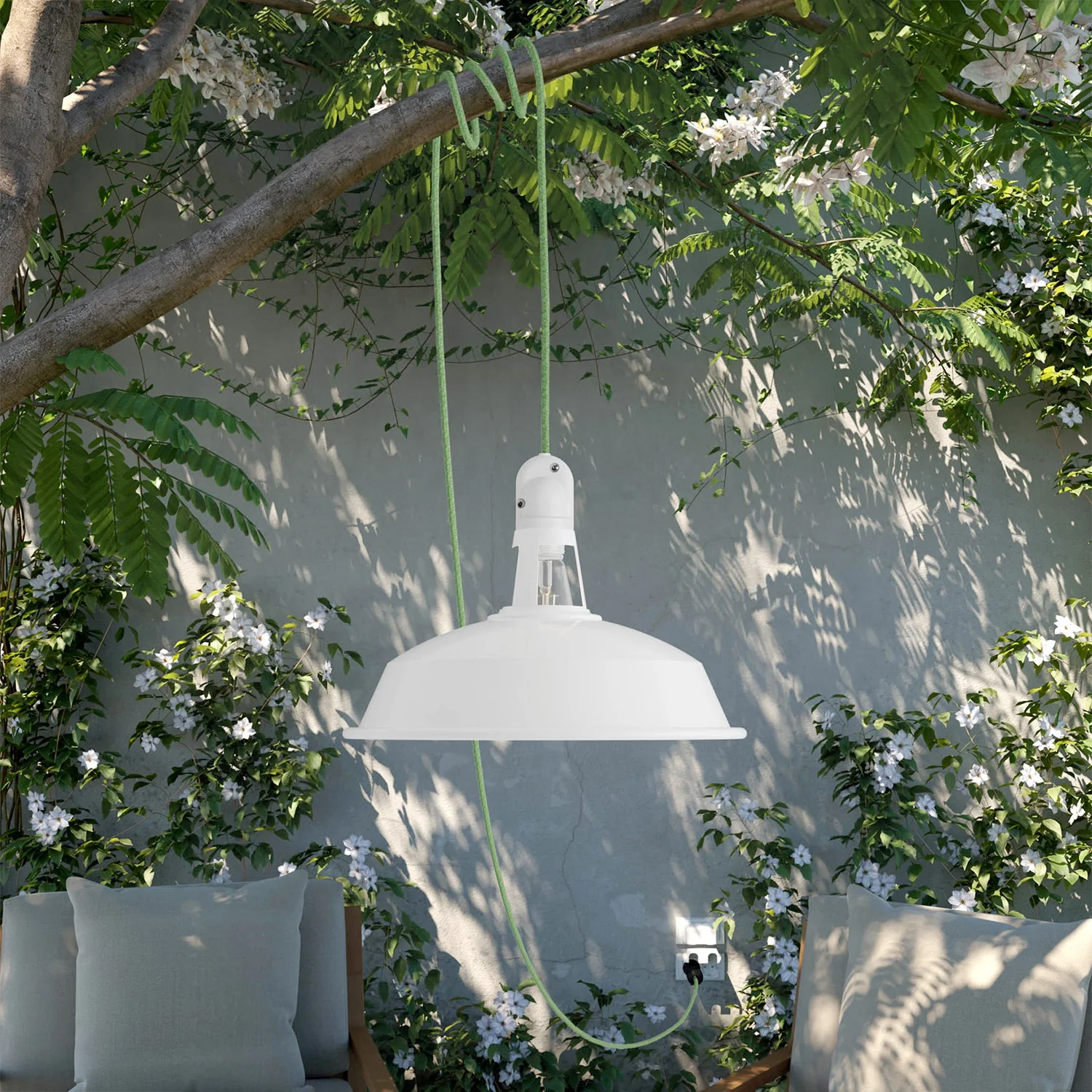 Portable outdoor Snake lamp with Harbour lampshade, 5 m textile cable, IP65 waterproof lamp holder - White - Image 2