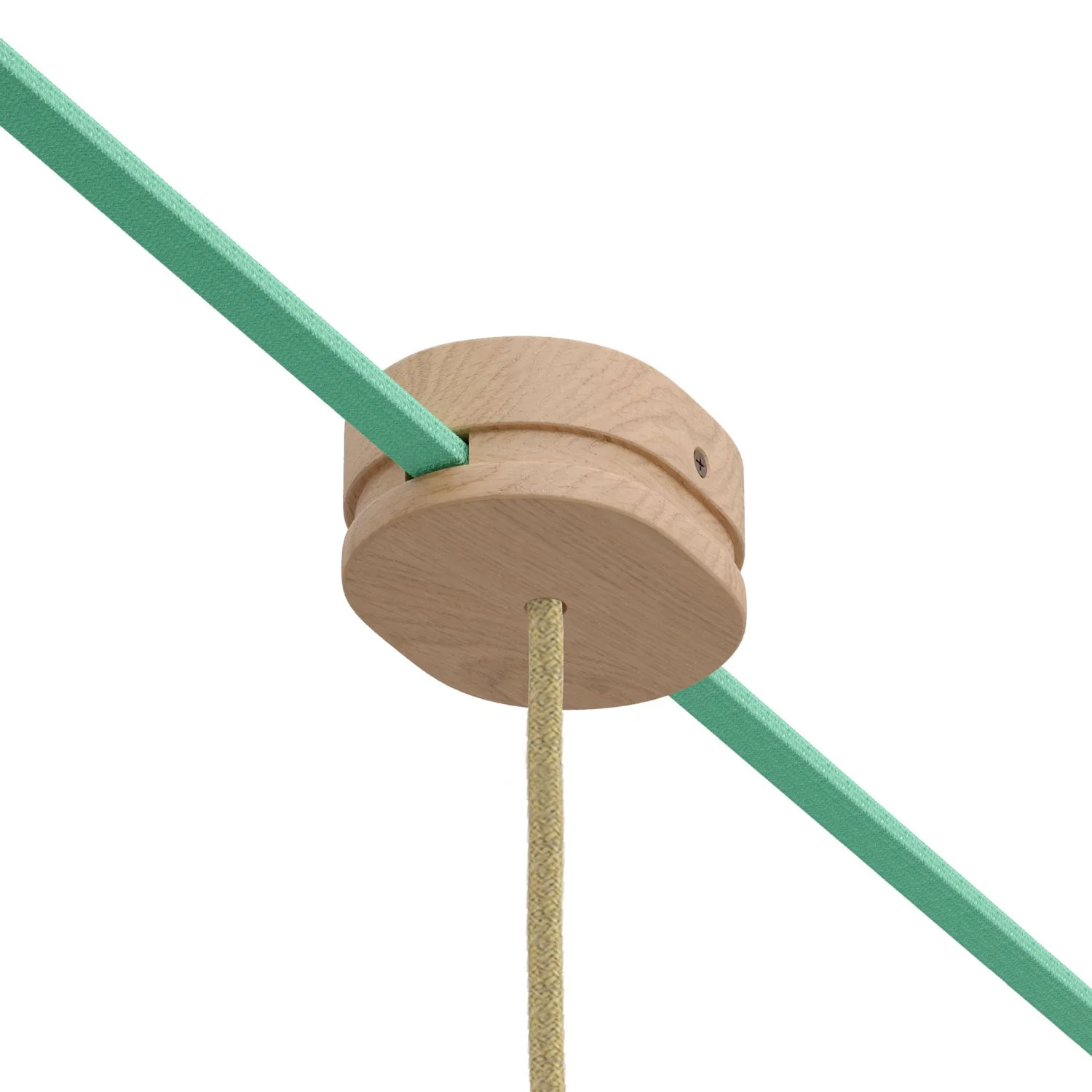 Oval wooden ceiling rose with a central hole and 2 side holes for cable for string light and Filé system. Made in Italy - Neutral
