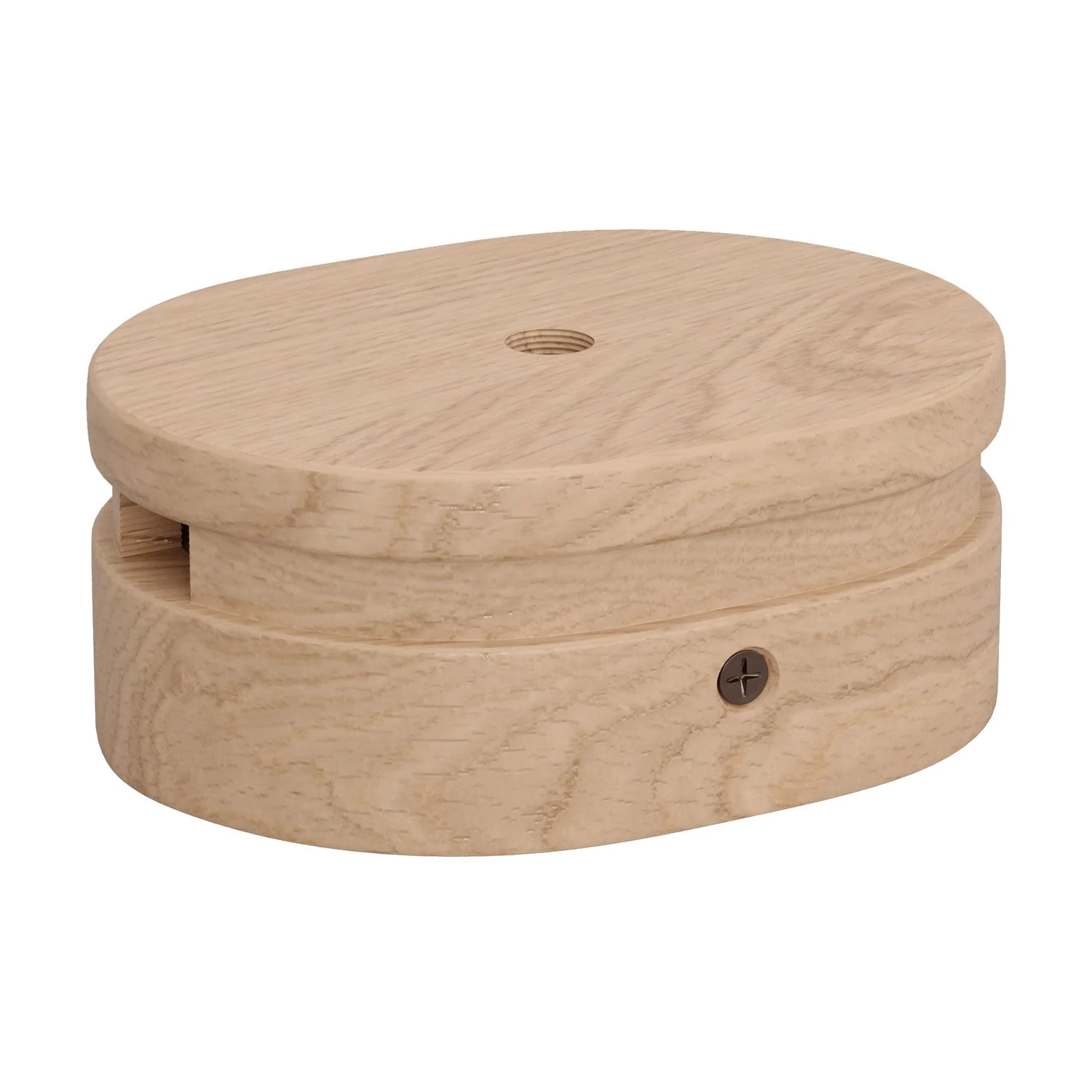 Oval wooden ceiling rose with a central hole and 2 side holes for cable for string light and Filé system. Made in Italy - Neutral - Image 3