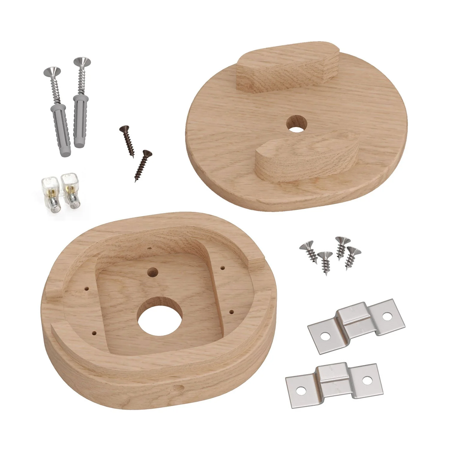 Oval wooden ceiling rose with a central hole and 2 side holes for cable for string light and Filé system. Made in Italy - Neutral - Image 4