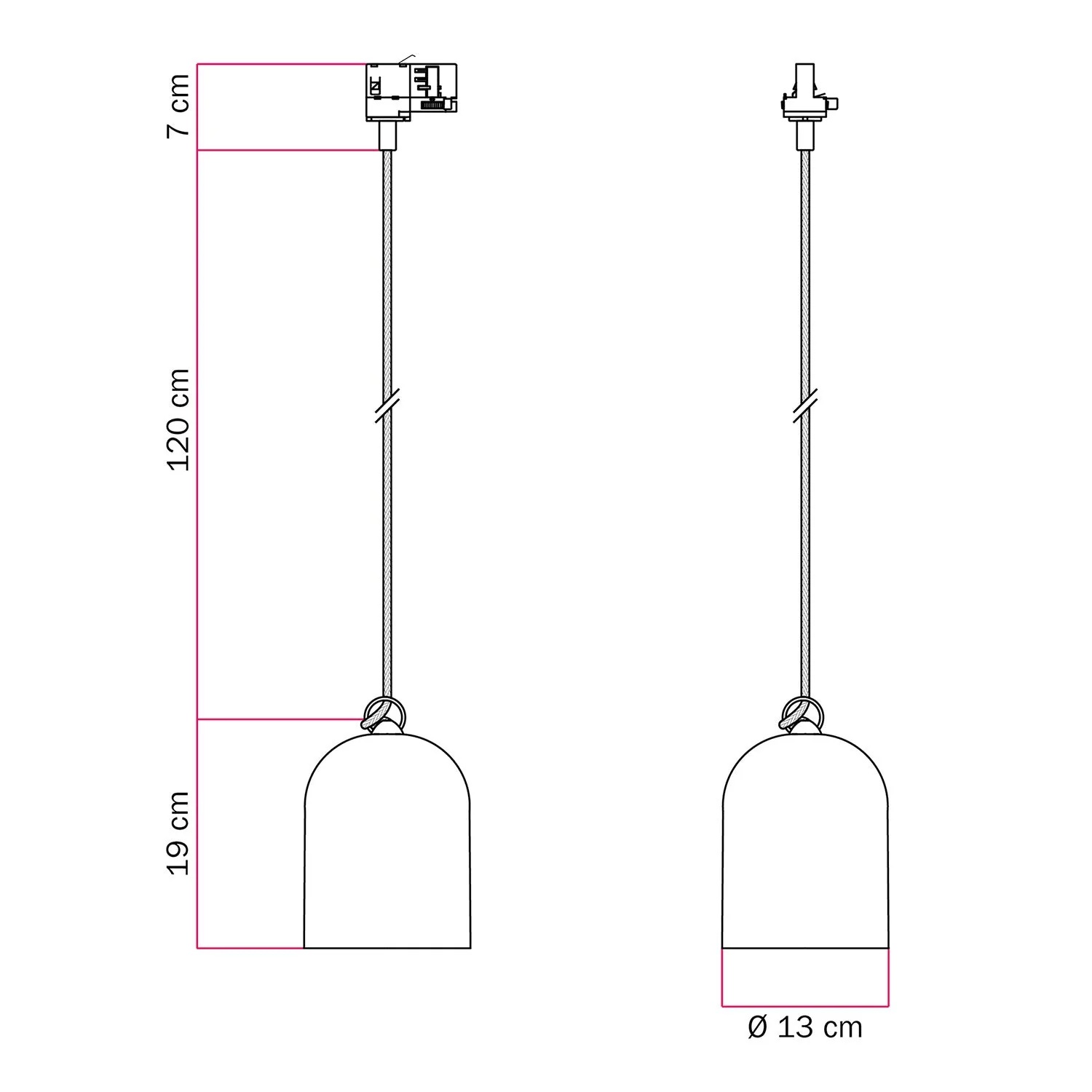 Track pendant with mini Bell ceramic lampshade - Glossy white - Image 6