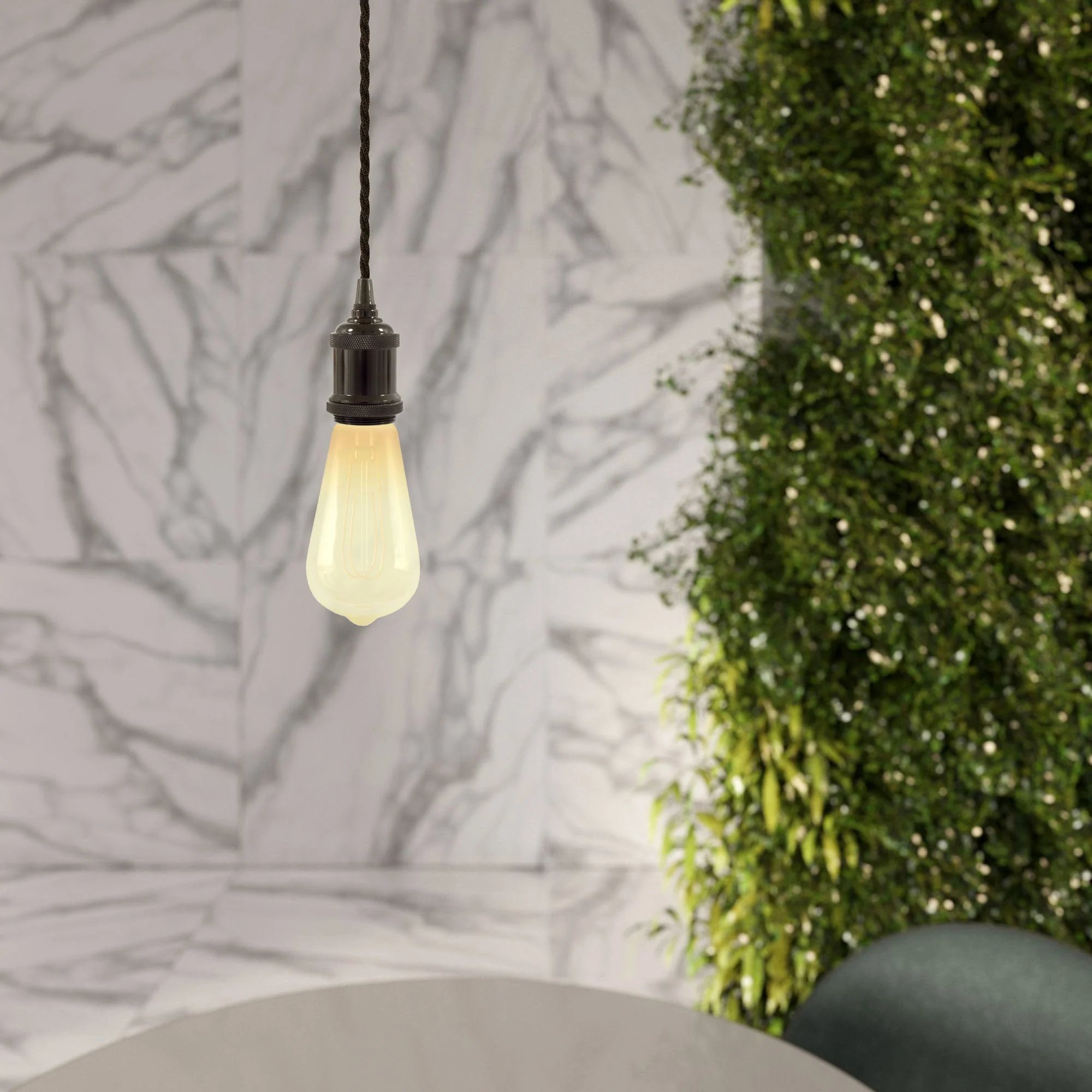 Pendant lamp complete with braided textile cable and aluminium lamp holder - Pearl black - Image 2