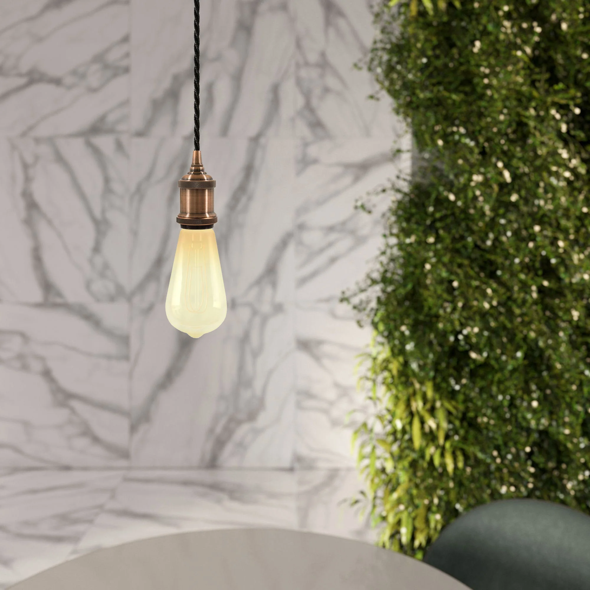 Suspension lamp complete with braided textile cable and aluminium lamp holder - Satin copper - Image 2