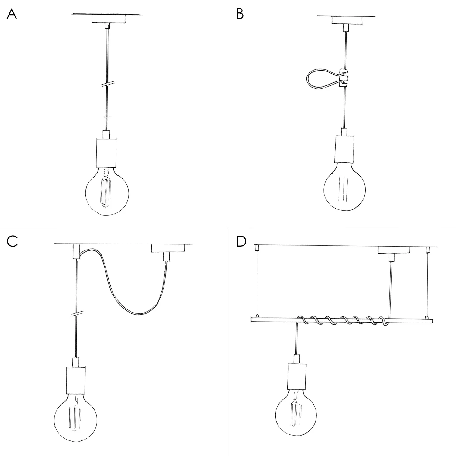 Suspension lamp complete with braided textile cable and aluminium lamp holder - Satin copper - Image 4