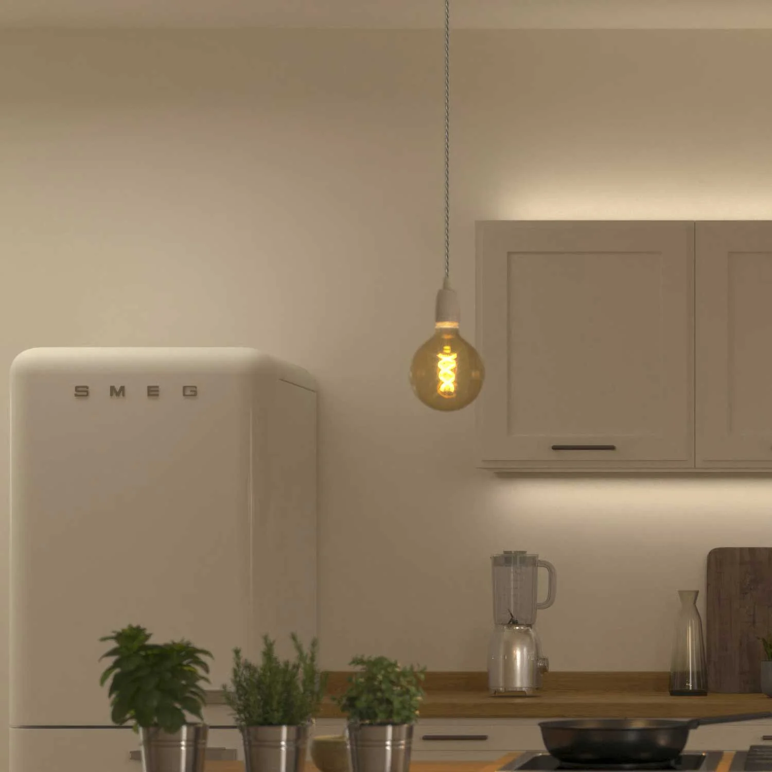 Pendant lamp complete with braided textile cable and white porcelain finishes - White - Image 2