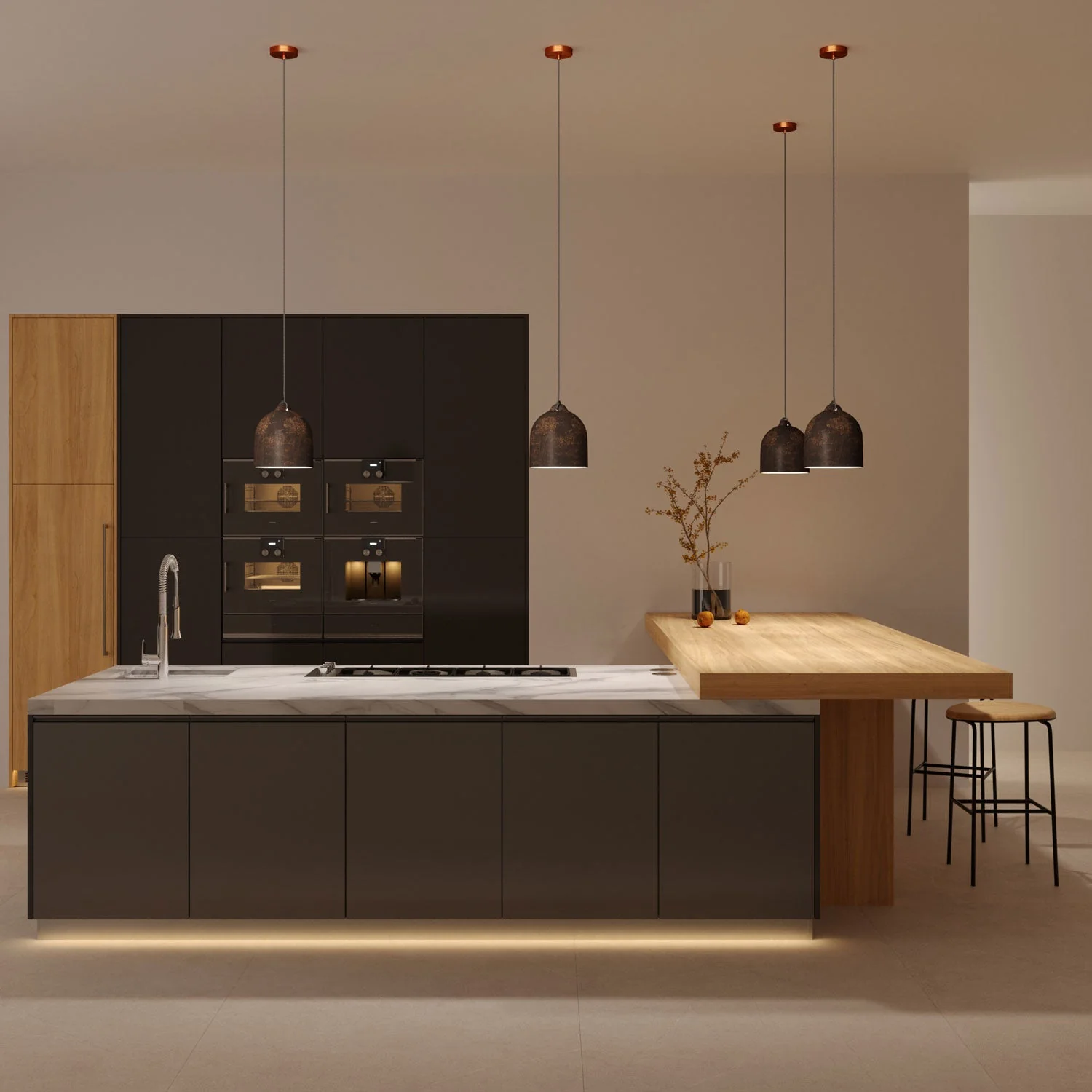 Pendant lamp complete with fabric cable and Campana M ceramic lampshade - Corten effect - Image 2