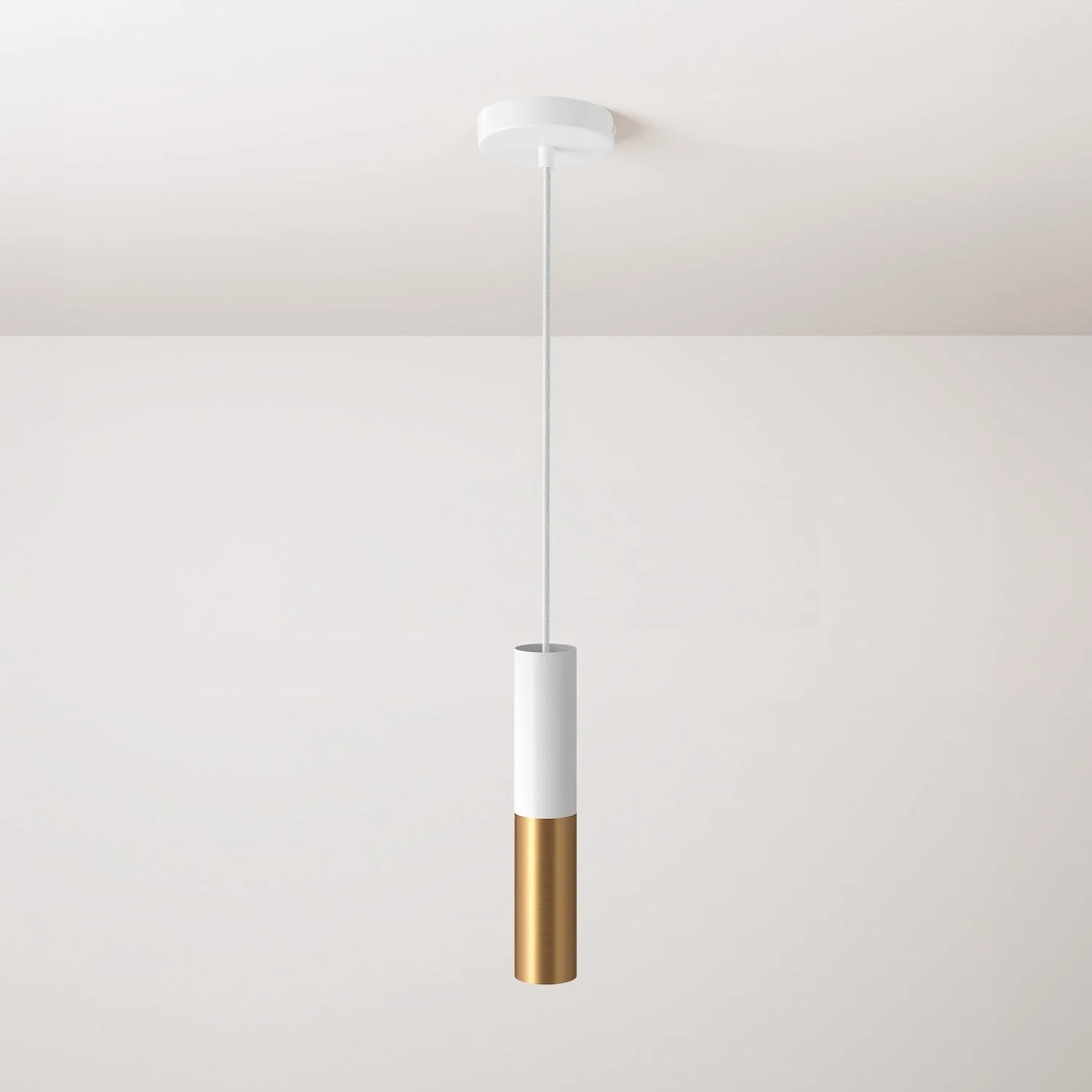 Pendant lamp complete with fabric cable and double Tub-E14 lampshade - Matt white and Satin bronze