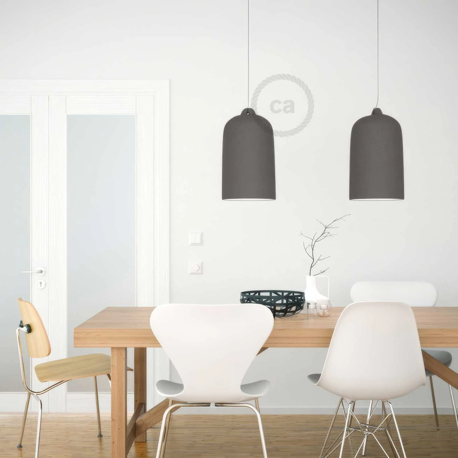 Pendant lamp complete with textile cable and Campana XL ceramic lampshade - Concrete effect - Image 4