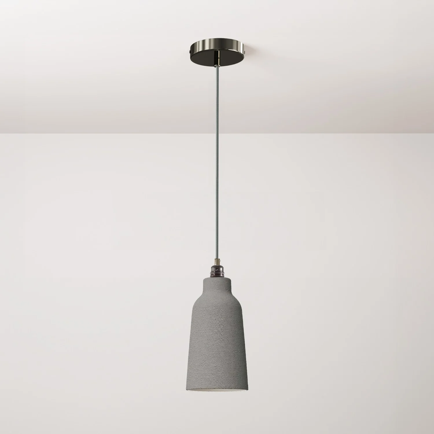 Pendant lamp complete with fabric cable, Bottiglia ceramic lampshade and metal finishes - Cement effect
