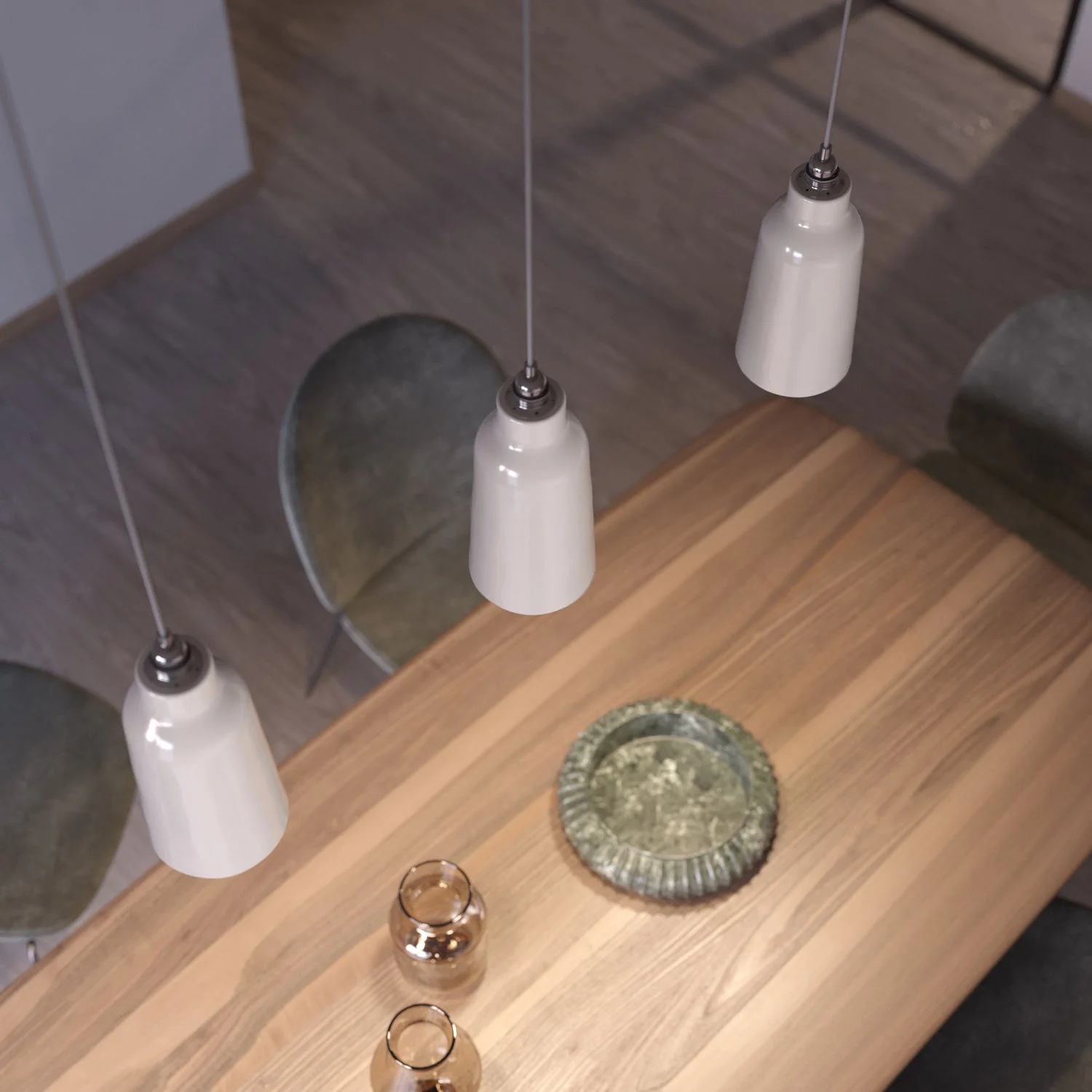 Pendant lamp complete with fabric cable, Bottiglia ceramic lampshade and metal fittings - Glossy white - Image 3