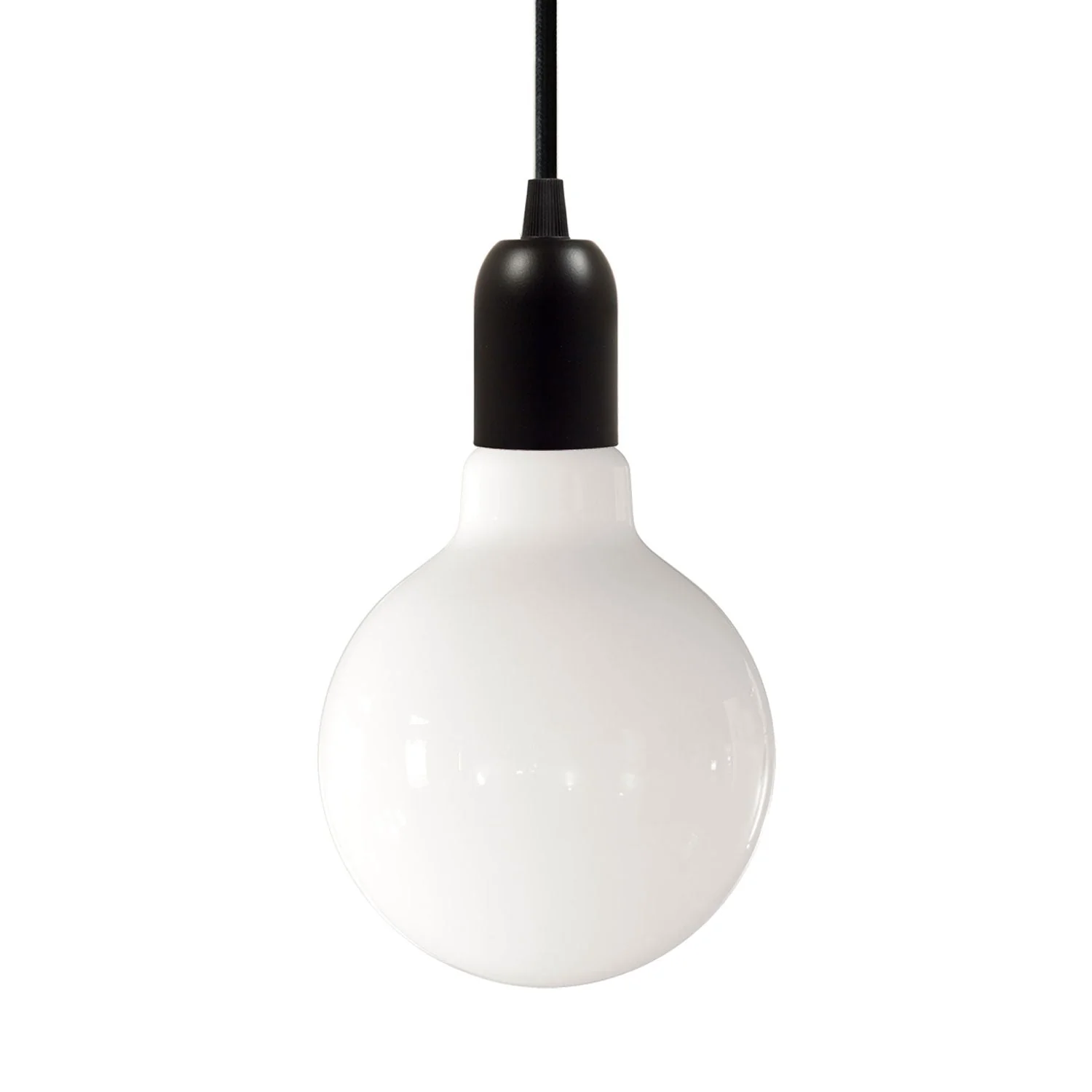 Pendant lamp with textile cable, semi-spherical metal ceiling rose and lamp holder – Black