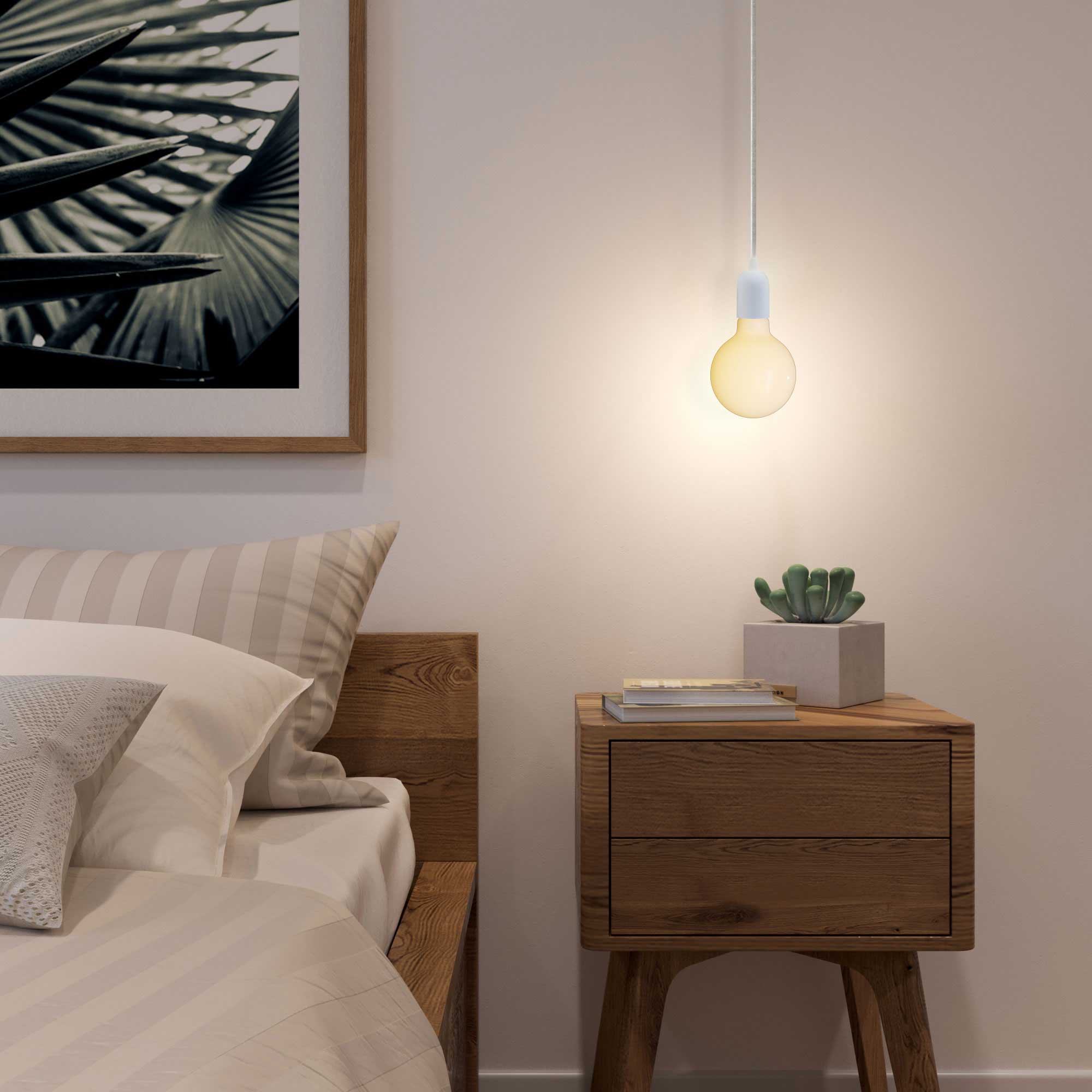 Pendant lamp with textile cable, semi-spherical metal ceiling rose and lamp holder – Black - Image 3