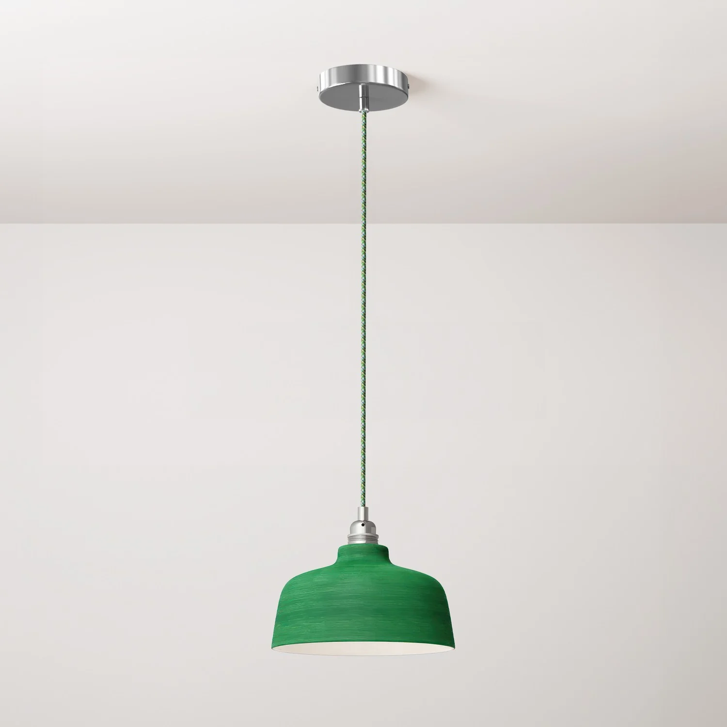 Pendant lamp complete with textile cable, Coppa ceramic lampshade and metal finishes - Striated Evergreen