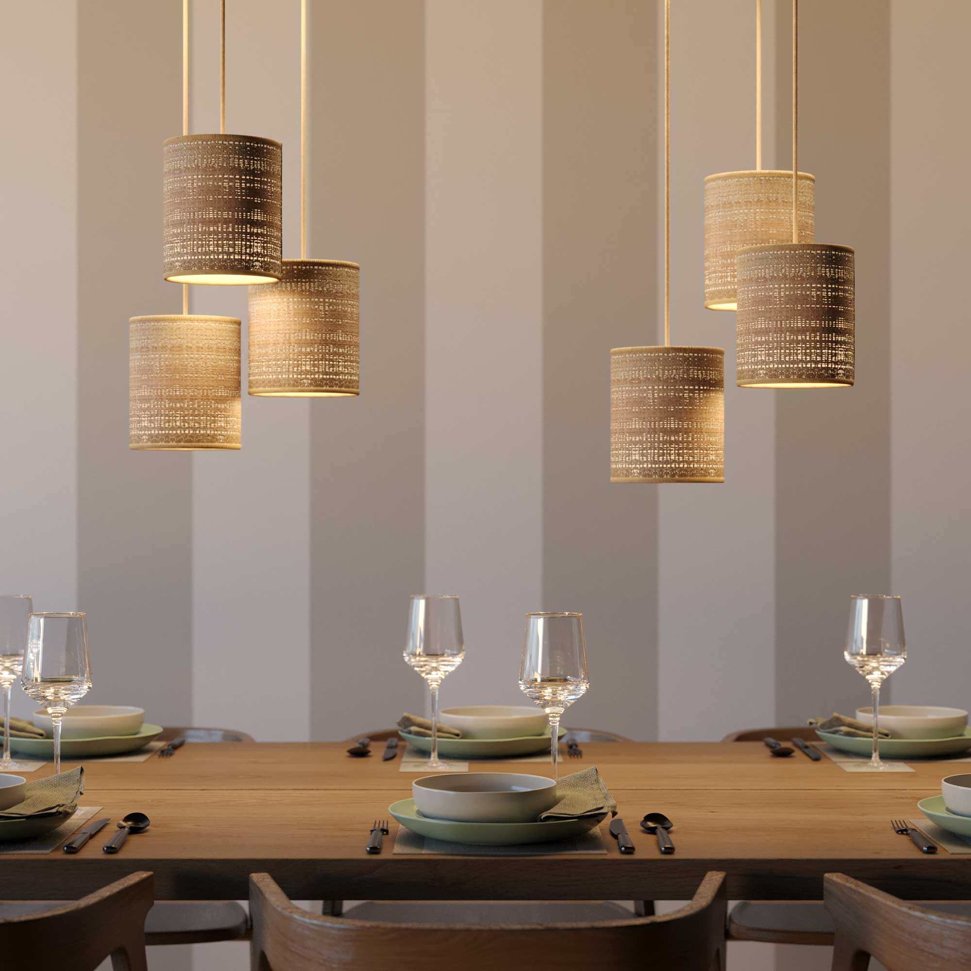 Pendant lamp complete with fabric cable, Cilindro raffia lampshade and metal details - Natural raffia - Image 2