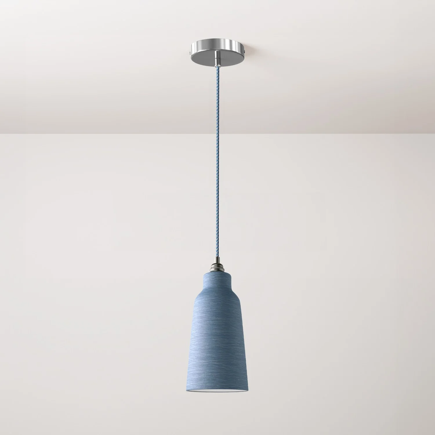 Pendant lamp complete with fabric cable, Bottle ceramic lampshade and metal fittings - Striated Avion